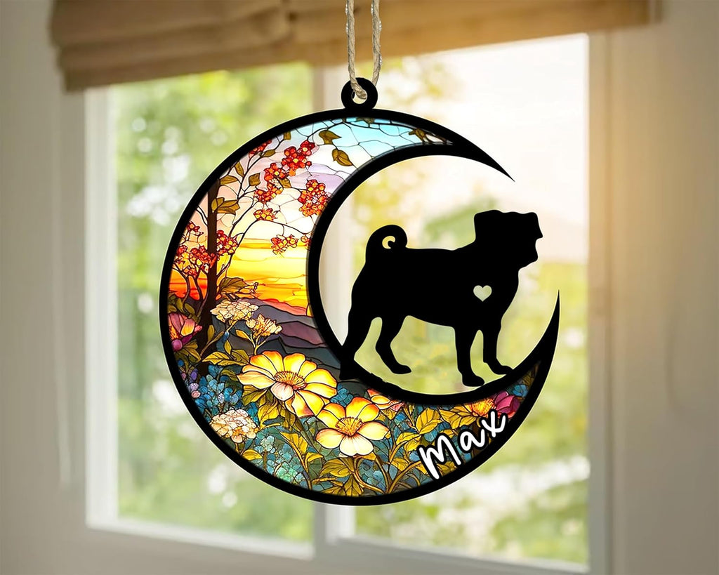 Personalized Dog Memorial, Custom Name Pug Dog Christmas Ornament with Name, Custom Breeds, Pet Loss Light Catcher, Gifts for Lovers Loss of Pet Sympathy on Mothers Day Christmas