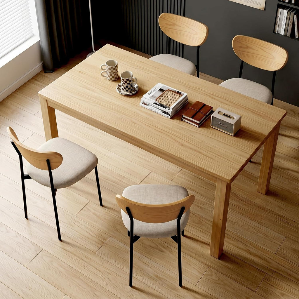 Beige Dining Chairs Set of 4, Upholstered Modern Kitchen Chairs Dining Room Chairs with Wood Curved Backrest & Metal Legs