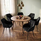 Modern Black Velvet Dining Chairs Set of 2, Upholstered Tufted Side Chairs with Arms, Black Metal Legs, Accent Arm Chairs for Kitchen, Dining Room, Living Room (Black)
