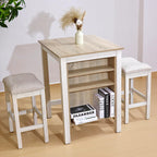 3-Piece Wooden Dining Table Set, Kitchen Island with Seating for 2, Kitchen Bar Table with Stools, Counter Height Dining Table Set, Weathered Birch & Antique White, Farmhouse Style