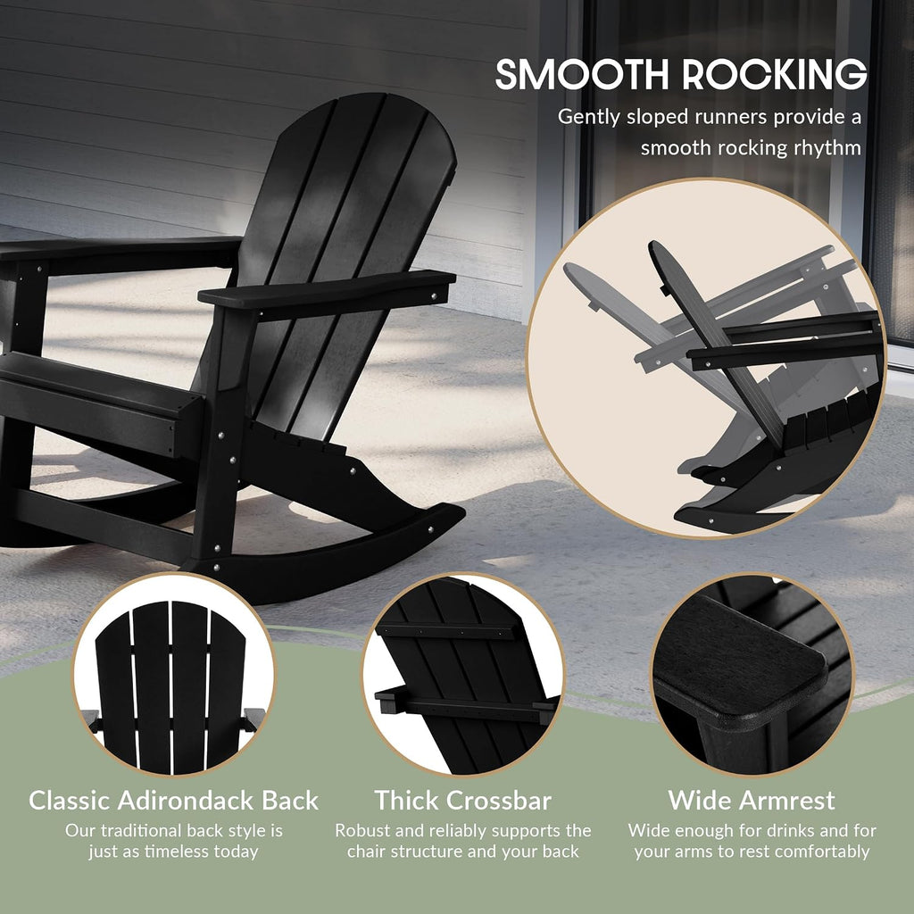 WestinTrends Malibu Outdoor Patio Porch Rocking Adirondack Chair (Set of 4), Black