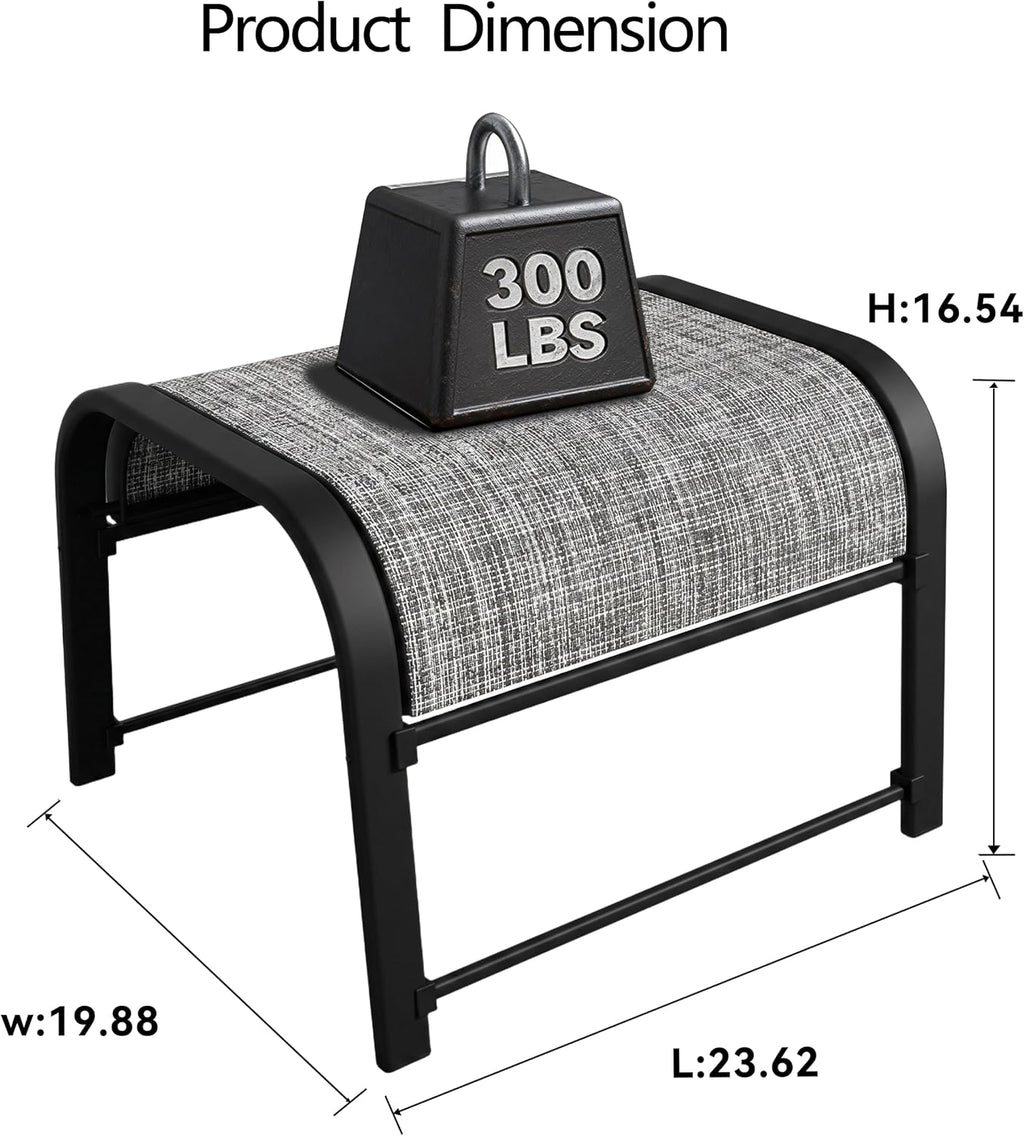 Outdoor Patio Ottoman Set of 2 with Metal Frame, Textilene Fabric Small Seating, All Weather Foot Stool Stackable Resistant for Outdoor Foot Rest for Furniture Patio Garden Pool(2, Black)