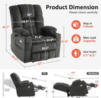 MCombo Triple Motor Lay Flat Power Lift Recliner Chair for Tall Elderly, Infinite Position, Massage, Dual Heating, Adjustable Headrest, Fabric 7634 (Grey, Large)