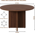 47 Inch Round Dining Table for 4-6 People, Rustic Circle Kitchen Table with X-Shaped Stable Pedestal, Dinner Table for Dining Room Kitchen Living Room, Walnut