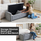 Oversized Chenille Ottoman Bench with Storage, Upholstered End of Bed Bench for Bedroom, Ottoman Foot Rest for Living Room, Light Grey