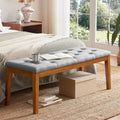 Ottoman Bench Oversized Entryway Shoe Bench Seat Linen Grey | Large Long Rectangle Dining Bench with Button-Tufted Padded Upholstered Seat & Wood Legs for Living Room Bedroom End of Bed