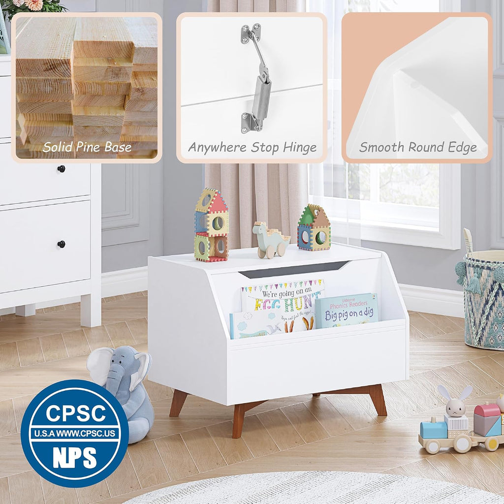 UTEX Kids Toy Box, Toy Chest with Bookshelf, Kids Storage Organizer Bench | Wooden Toy Trunk With Lit, Gently Tapered Solid Wood Legs, Boys and Girls, Toy Room, Small Room, Playroom, Gift, White