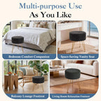 DUMOS Velvet Vanity Stool, 350LBS Heavy-Duty Makeup Stool with 4CM Thick Cushion, Round Ottoman Footrest Chair for Bedroom, Bathroom, Dressing Table, Easy-Clean Soft Fabric, Black