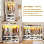 4 Doors Armoire Wardrobe Closet with LED and Mirror,71" H Freestanding Wooden Wardrobe Closet Cabinet for Bedroom w 2 Drawers,Wooden Clothing Storage Cabinet w Hanging Rod,Closets for Bedroom(White)