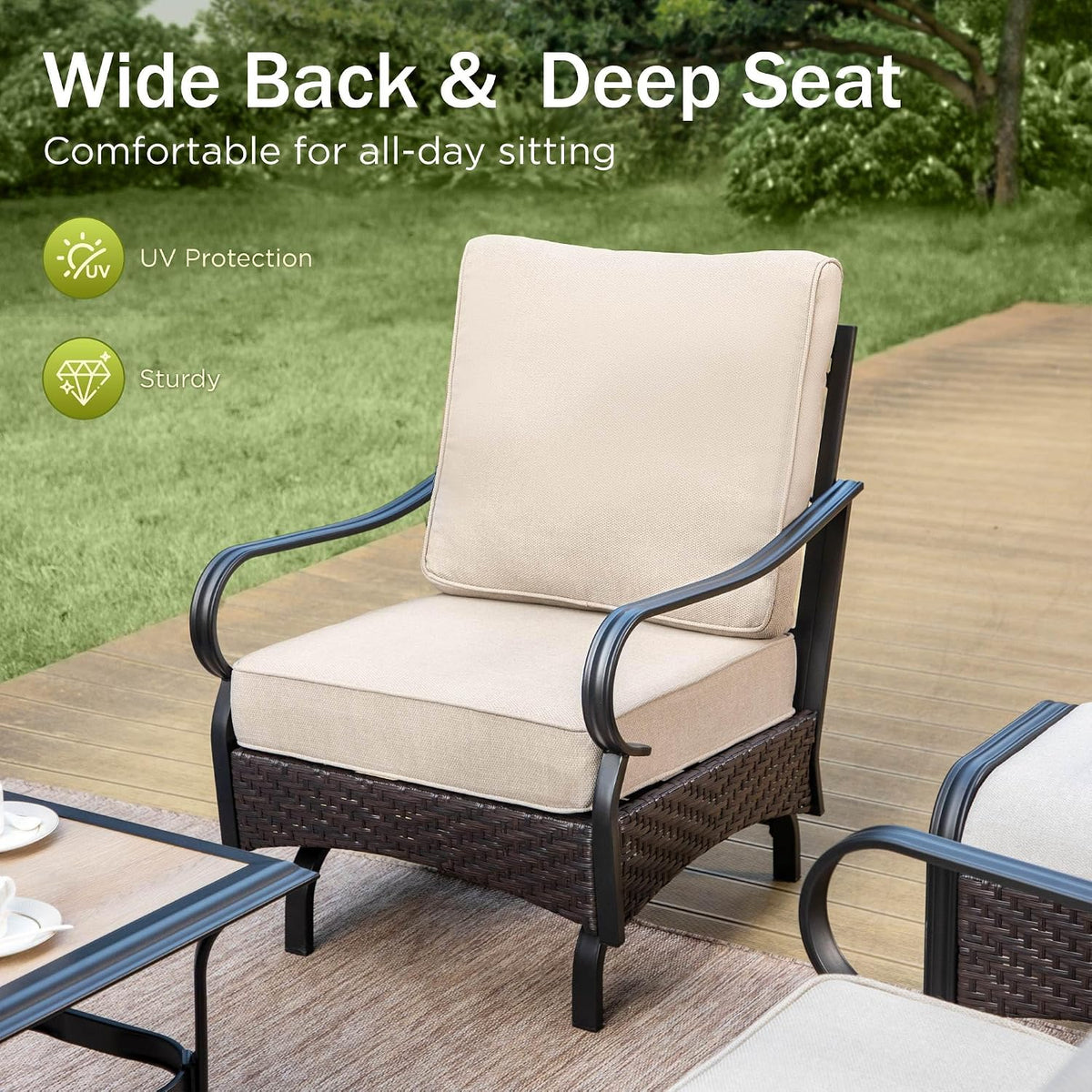 PHI VILLA Rocking Patio Sofa Chairs - 2 PCS Outdoor Rocking Armchairs, Patio Seating with High Back Deep Seat for Porch Deck Balcony
