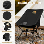 Ultralight Camping Chair Backpacking Chair, Portable Camp Chair with Cup Holder & Storage Bag, Lightweight Compact Folding Chair for Hiking, Travel, Picnic Mountaineering（Deep Black）