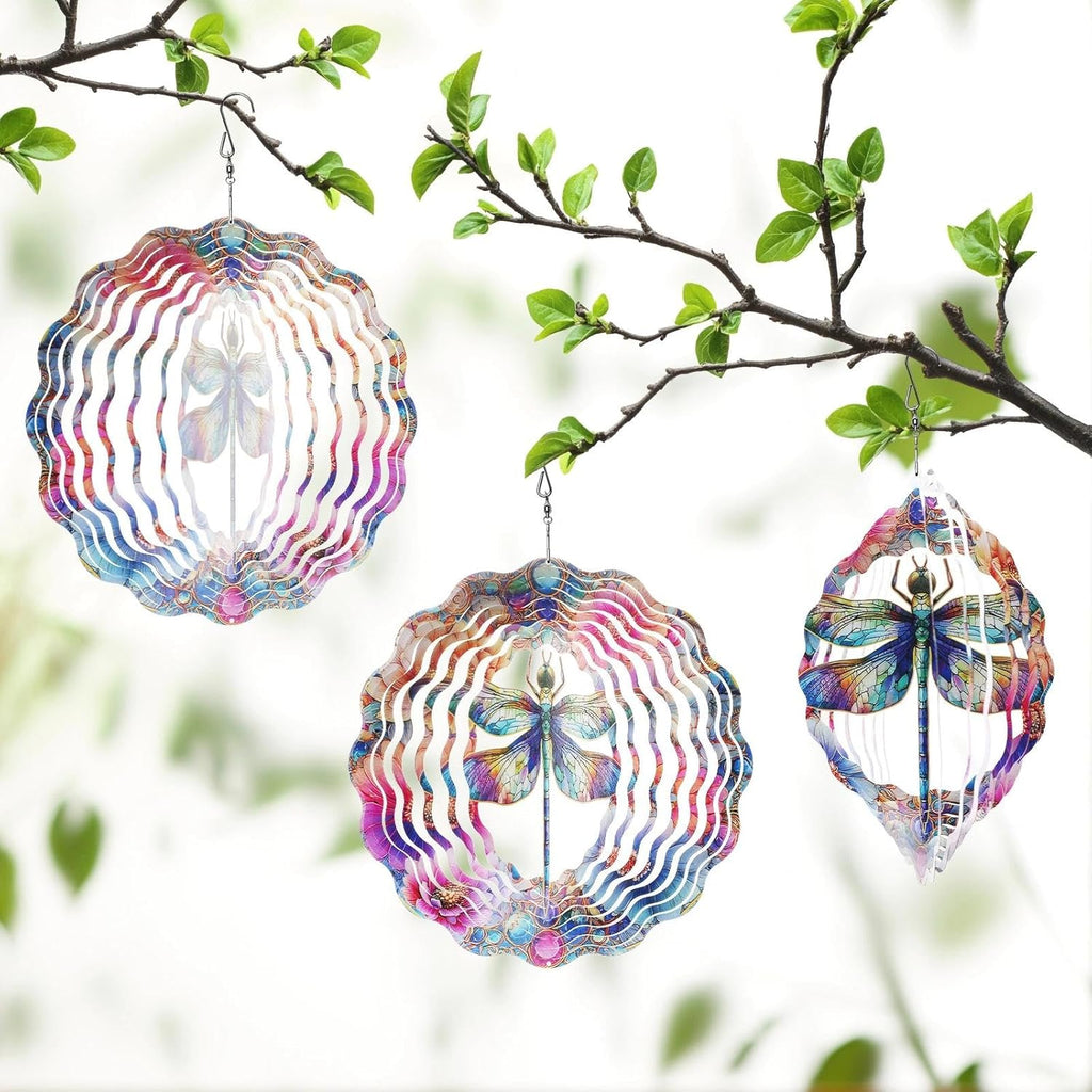 Dragonfly Wind Spinners, Dragonfly Gifts for Women, 12-Inch 3D Kinetic Stainless Steel Metal Wind Spinners Outdoor Indoor Hanging Decor for Garden Yard Art