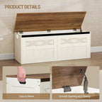 Hzuaneri 47.2" Storage Chest, Large Storage Bench with 2 Hinges, Farmhouse Wooden Box Bench, Lift-Top Organizer Chest, Wooden Bed End Bench, Suitable for Entryway, Bedroom, Retro White SB51214X