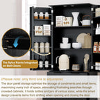 Polibi 72" Fluted Kitchen Pantry Cabinet with Drawers & 3 Shelves,Black | 8 Built-In Door Spice Racks. Sturdy MDF,Freestanding Storage Organizer for Kitchen Dining Room
