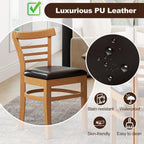 KOTEK Wooden Dining Chairs Set of 2, Solid Rubber Wood Kitchen Chairs with PU Leather Cushioned Seat and Curved Backrest, Armless Side Chairs for Dining Room, Living Room (Brown & Black)