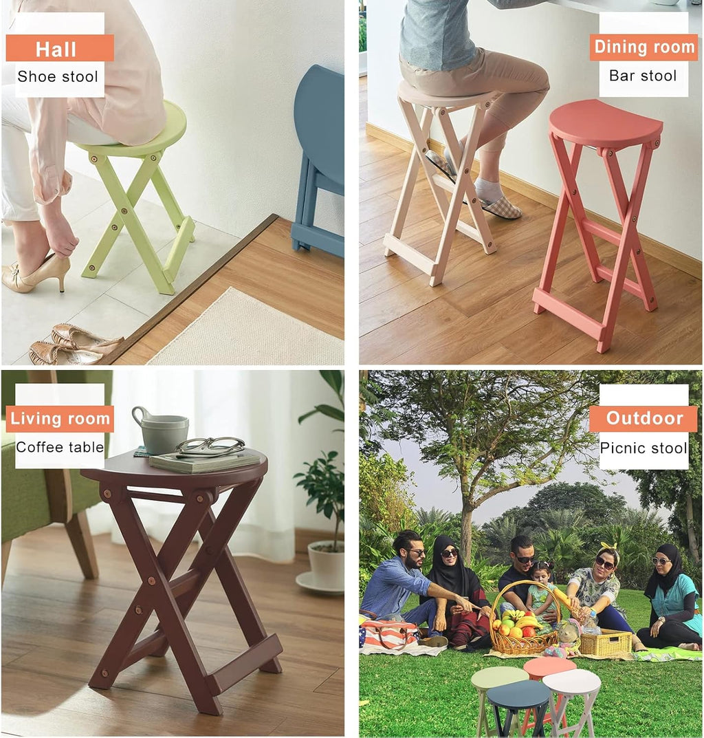 SAZDFY Folding Wood Barstools,Kitchen Counter Height Stool Portable Bar Stool with Footrest,Collapsible Stool Chair for Home Breakfast Party,No Need to Install,White,35x29x62cm