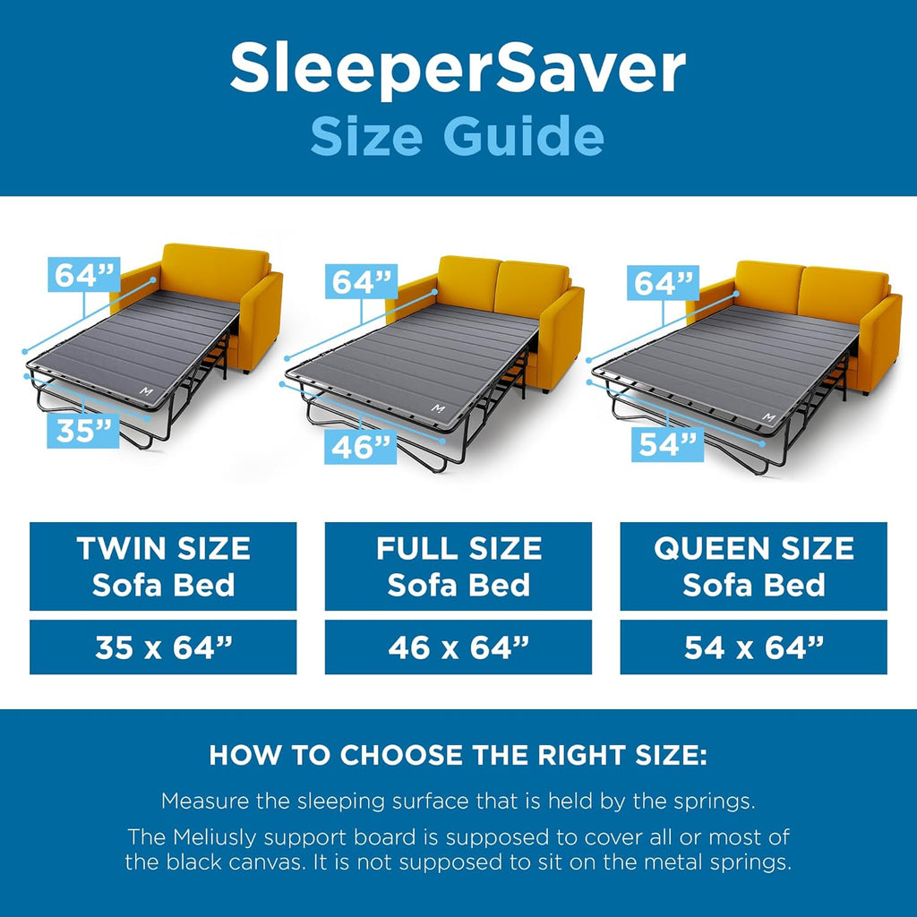 Meliusly Sleeper Sofa Bed Support Board Queen (54x64) - Permanent Fit | SleeperSaver Permanently Installed, Folds with Frame - Under Mattress Bar Shield for Pull Out Couch, Wood Sofa Bed Board
