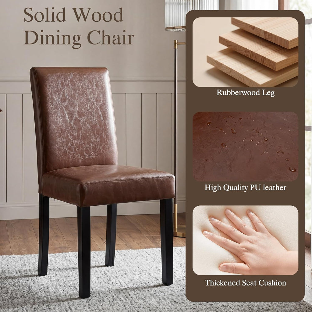 LSSBOUGHT Modern Dining Chair Urban Style Linen Kicthen Chairs with Solid Wood Legs for Dining Room and Restaurant (Brown, Set of 4)