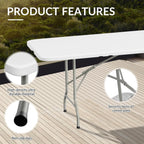 Simple Deluxe Foldable Table - Heavy Duty Portable Plastic Top & Steel Legs, Built-in Handle for Indoor Outdoor Party, Camping, Adjustable Height (22"/30"/36"), White 8FT