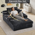 49" x 76" Corduroy Chaise Lounge, Cup Holders, Dark Gray | Super-oversized corduroy chaise with deep sleeper seating and built-in cup holders for reading, lounging, or overnight rest.