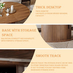 Extendable Round Dining Table for 2-4-6, 63 Inch Dining Room Kitchen Table with 2-Tier Storage Shelf, Modern Farmhouse Fluted Wood Slide Door Dinner Furniture,Oval Circle(Walnut-63 Inch)