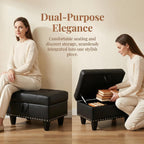 28.5 Inch Storage Ottoman Bench with Hidden Storage, PU Leather Upholstered Foot Rest Stool, Tufted End of Bed Bench for Bedroom Living Room, Easy to Clean, Black