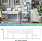 Bamboo Ladder Bookcase 5-Tier Freestanding Shelf, Bathroom Storage Rack & Plant Display Stand, Space Saver Organizer for Bedroom Kitchen Balcony, White, 50" H