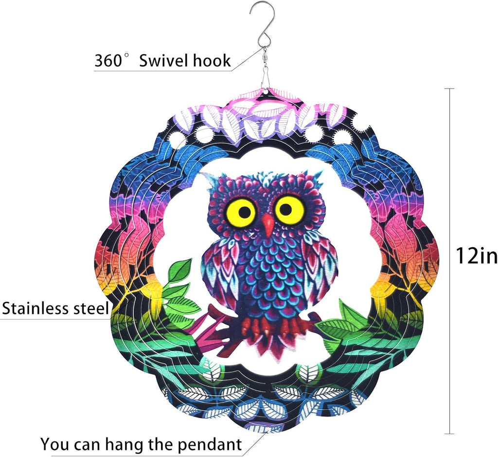 Wind Spinner Yard Art Garden Decor 3D Stainless Steel Metal Sculptures Owl Kinetic Hanging Whirligig Decorations Backyard Outside Indoor Outdoor Patio and Lawn Ornaments Clearance Sun Catcher Windmill