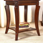 PADMA HOUSE Traditional Wood End Table with Glasstop and Curved Legs, Square Solid Wood Sofa Side Table with Storage Shelf, 2-Tier Glass Bedside Tables in Cherry for Living Room,19.7 * 19.7 * 23.8in