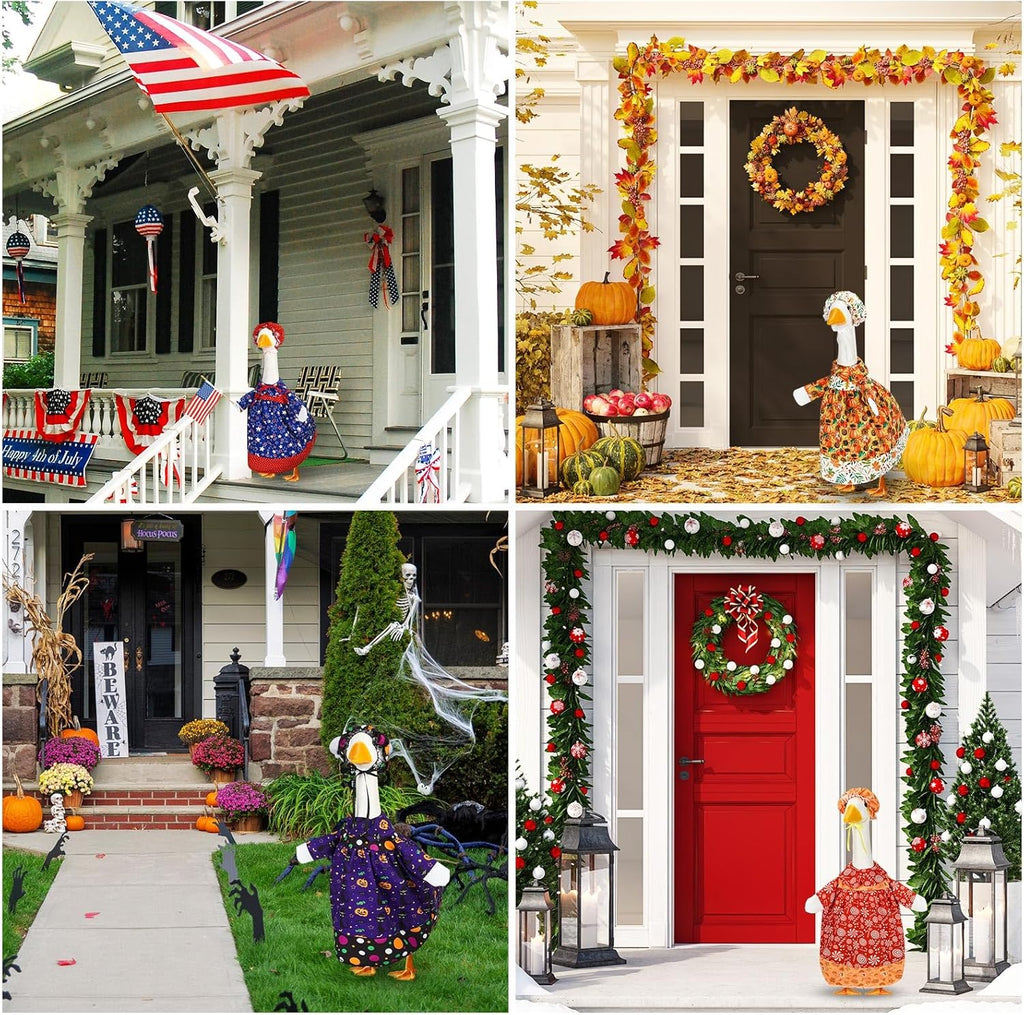 8 Set Seasonal Holiday Goose Outfits Fall Halloween Christmas Summer All Seasons Lawn Porch Goose Clothes Costume for 23" Cement Statue Garden Patio Outdoor Decoration(Girl Style)