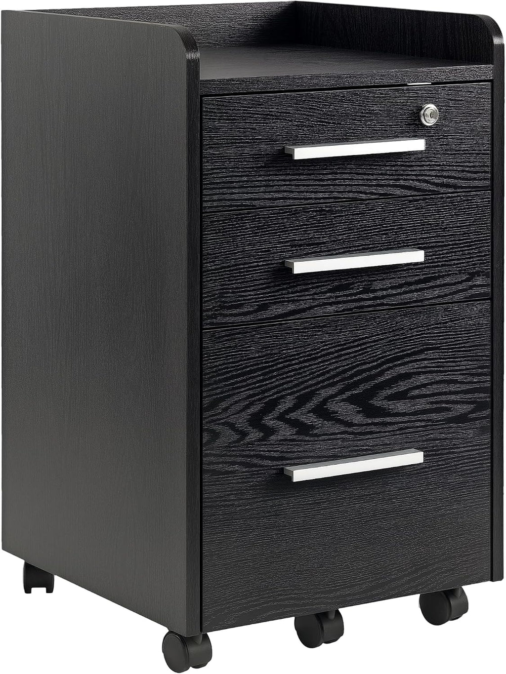 HOMCOM 3 Drawer File Cabinet Office Storage Lock, Wheels, Letter/A4, Black | Edged Top, Small Office Storage