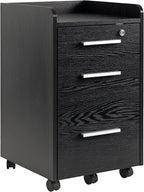 HOMCOM 3 Drawer File Cabinet Office Storage Lock, Wheels, Letter/A4, Black | Edged Top, Small Office Storage