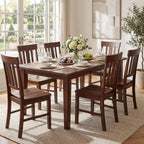 COSTWAY Wood Dining Chairs Set of 4, Solid Rubber Wood Kitchen Side Chair w/Wide Contoured Seat & High Back, Armless Farmhouse Accent Chairs for Kitchen, Living Room, Small Dining Nooks (Dark Brown)