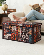 B FSOBEIIALEO Folding Storage Ottoman Bench, 30" Ottoman with Storage | Route 66 Faux Leather Foot Rest Chest Seat, Coffee Table, Storage Bench for Bedroom