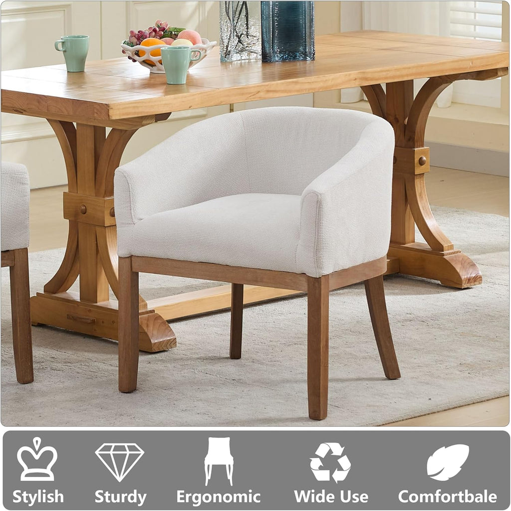 Upholstered Solid Wood Dining Chair,Neutral Linen Fabric Side Chairs for Kitchen,Dining Room,Living Room,Farmhouse Round Barrel Chairs,Minimalist Accent Chairs Natural Wood Frame (Beige, 1PC)