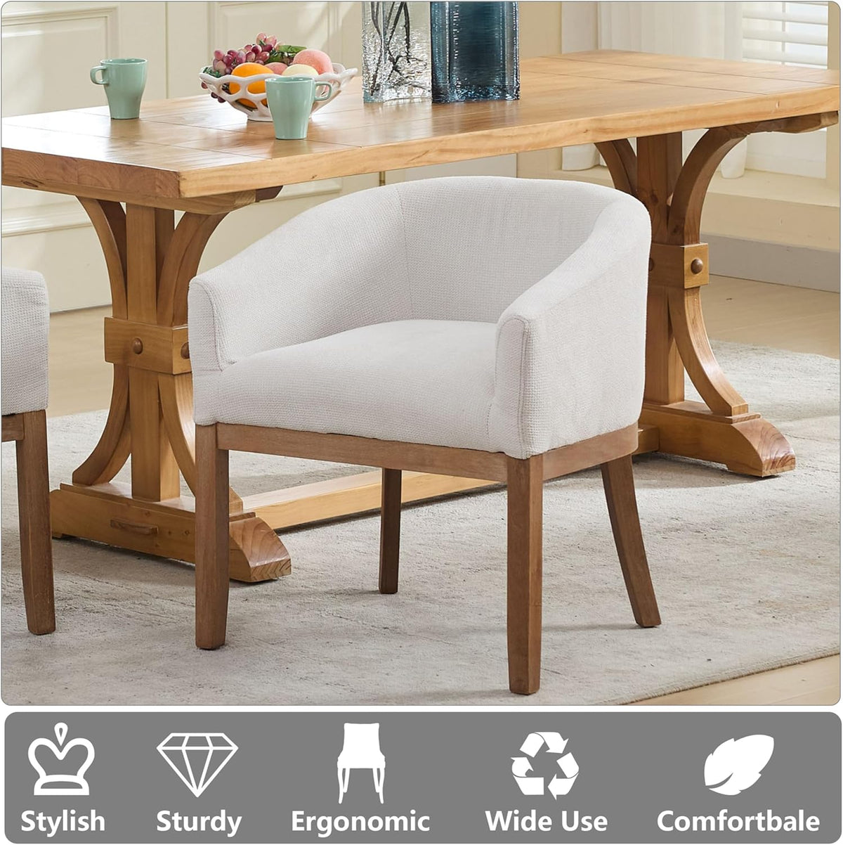 Upholstered Solid Wood Dining Chair,Neutral Linen Fabric Side Chairs for Kitchen,Dining Room,Living Room,Farmhouse Round Barrel Chairs,Minimalist Accent Chairs Natural Wood Frame (Beige, 1PC)