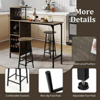 GOFLAME Bar Table Set for 2, Counter Height Dining Table Set with Shelves, Cup Holder & Wine Rack, Breakfast Table & Stools Set, 3-Piece Pub Table Set for Kitchen, Dining Room, Grey Oak