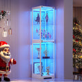 Glass Display Cabinet with Doors, 65" Tall 4-Tier Curio Display Case with 3 Color Lights and Human Body Sensor, Bookcase for Collectibles, White