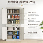 HOMCOM 71" Freestanding Kitchen Pantry Cabinet, Tall Storage Cabinet with 4 Doors and Drawer for Dining Room, Distressed White