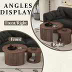 Round Nesting Coffee Table Set 2 with Storage for Small Space, Walnut | Wood Round Center Table Set 2, 2-piece Small Stacking Side Table with Wood Top, Versatile for Bedroom Balcony Apartment
