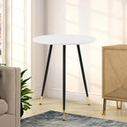 NOBPEINT Round Modern Wooden Side Table, 28 Inches End Table with 3 Metal Legs, Leisure Coffee Table (White)