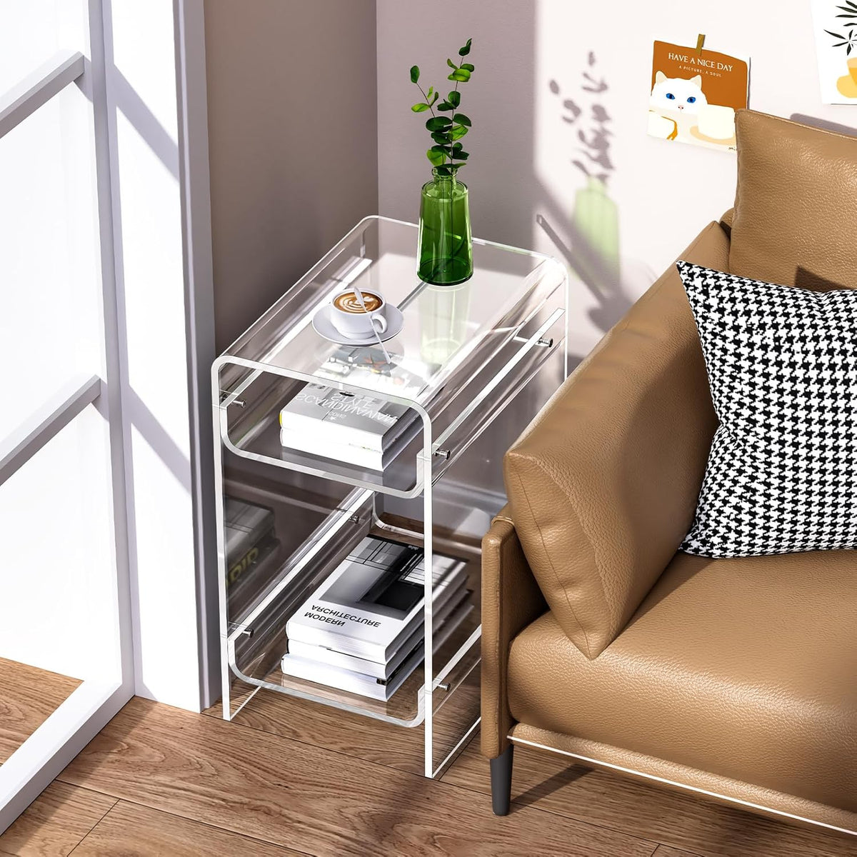 Clear Acrylic Side Table, Narrow Nightstand Bedside Table for Bedroom, Skinny Small End Table (Clear Wide, 11.8'' x 15.7'' x 21.7")