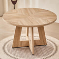 47" Round Dining Table for 4 6 People, [Fanned Base] [1.38" Thick Top] Farmhouse Wood Kitchen Table for Dining Living Room Home, Natural