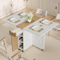 Folding Dining Table with 6 Wheels, Drop Leaf Tables for Small Spaces, Foldable Dining Table with 2-Layer Storage Rack, Kitchen Table with Drawer (White and Oak)