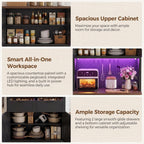 Unikito Pantry Cabinet with Microwave Countertop, 71" Tall Kitchen Pantry Storage Cabinet with Charging Station & LED Lights, Freestanding Kitchen Hutch with Drawers& Pegboard for Dining Room, Black