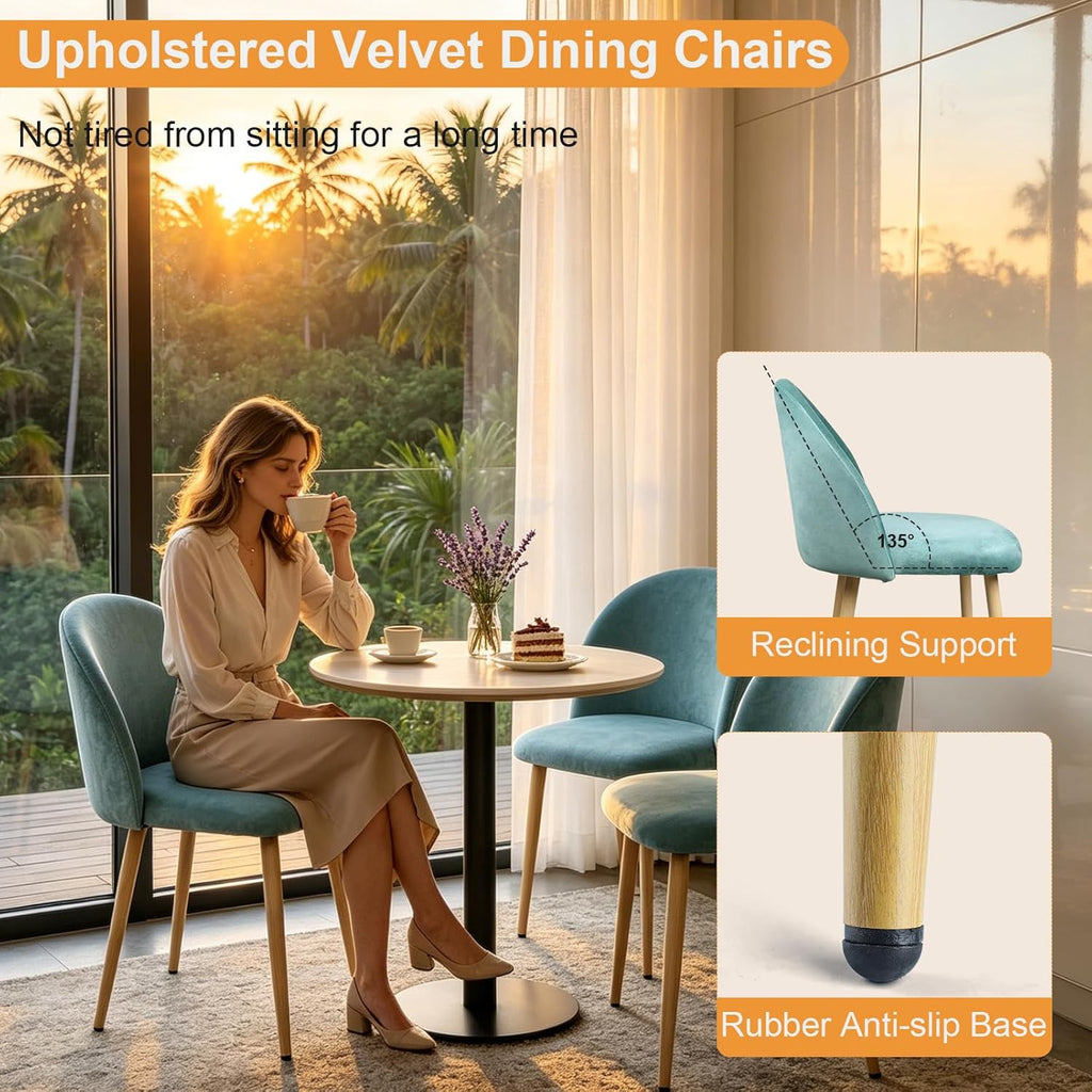 Lightdot Dining Chairs Set of 2, Velvet Upholstered Dining Chairs with Solid Wood Legs, Mid-Century Modern Accent Chair for Kitchen Living Room Bedroom, Assembly Guide Included, Light Green