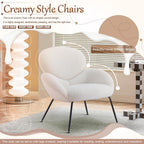 Accent Chair, Accent Chair for Bedroom, Boucle Chair (Cream Whtie) | Comfy Bedroom Chair with Love Back and Sturdy And Durable Solid-Wood Frame/ Study Room / Bedroom / Living Room /(Cream Style)
