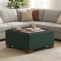 WUTUTUEE 30" Square Ottoman Coffee Table with Storage, Boucle Ottomans with Tray and Solid Wood Legs for Living Room, Bedroom and Apartments, Oversize Modern Ottoman Tea Table with Lift-Off Lid, Green