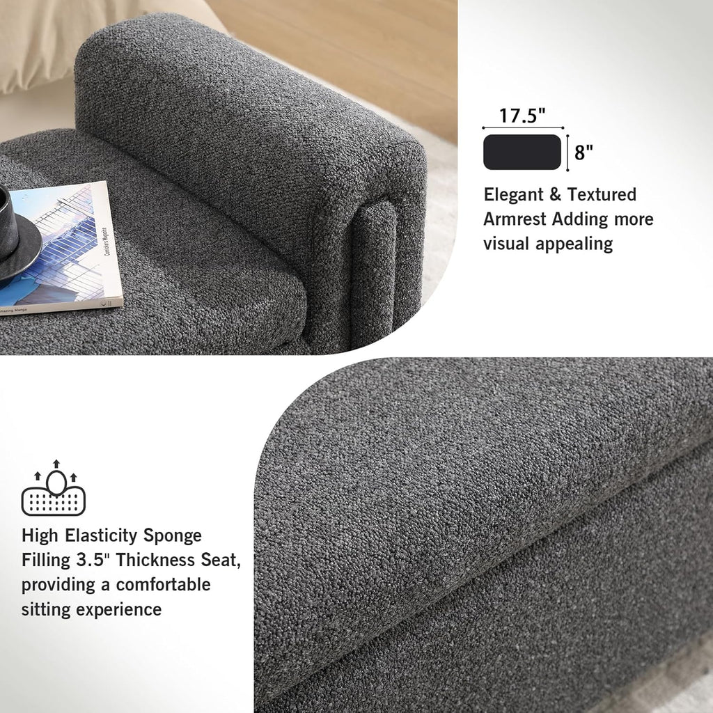 CIMOTA Modern Storage Ottoman Bench, 58” Large Upholstered Storage Bench with Armrests, Boucle Fabric Bedroom End of Bed Bench-Comfy Padded Footstool for Living Room, Entryway, Black