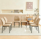 Dining Chairs Set of 6, Beige PU Leather Dining Chairs, Comfortable Upholstered Armless Kitchen Chairs with Black Metal Legs for Living Room, Dining Room, Kitchen